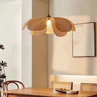 Rattan Woven Petal Pendant Lamp Retro LED Dining Room Chandelier Bedroom Living Restaurant Tea Room Home Decor Lighting Fixture