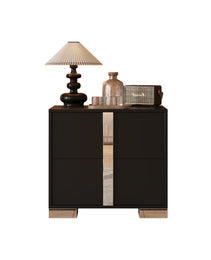 Elegant Nightstand With Metal Foot, Mirrored Bedside Table With 2 Drawers For Bedroom, Living Room, Black