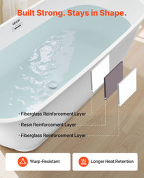 Acrylic Freestanding Bathtub, 67 Inch Contemporary Soaking White Tub With Polished Chrome Overflow And Drain, Elegant Oval Shape Stand Alone Soaker Tub For Modern Bathroom Or Remodel Projects