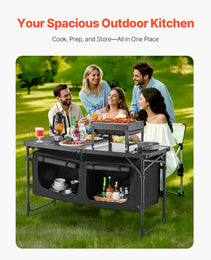 Camping Kitchen Table Folding Portable Outdoor Cook Station 3 Adjustable Height