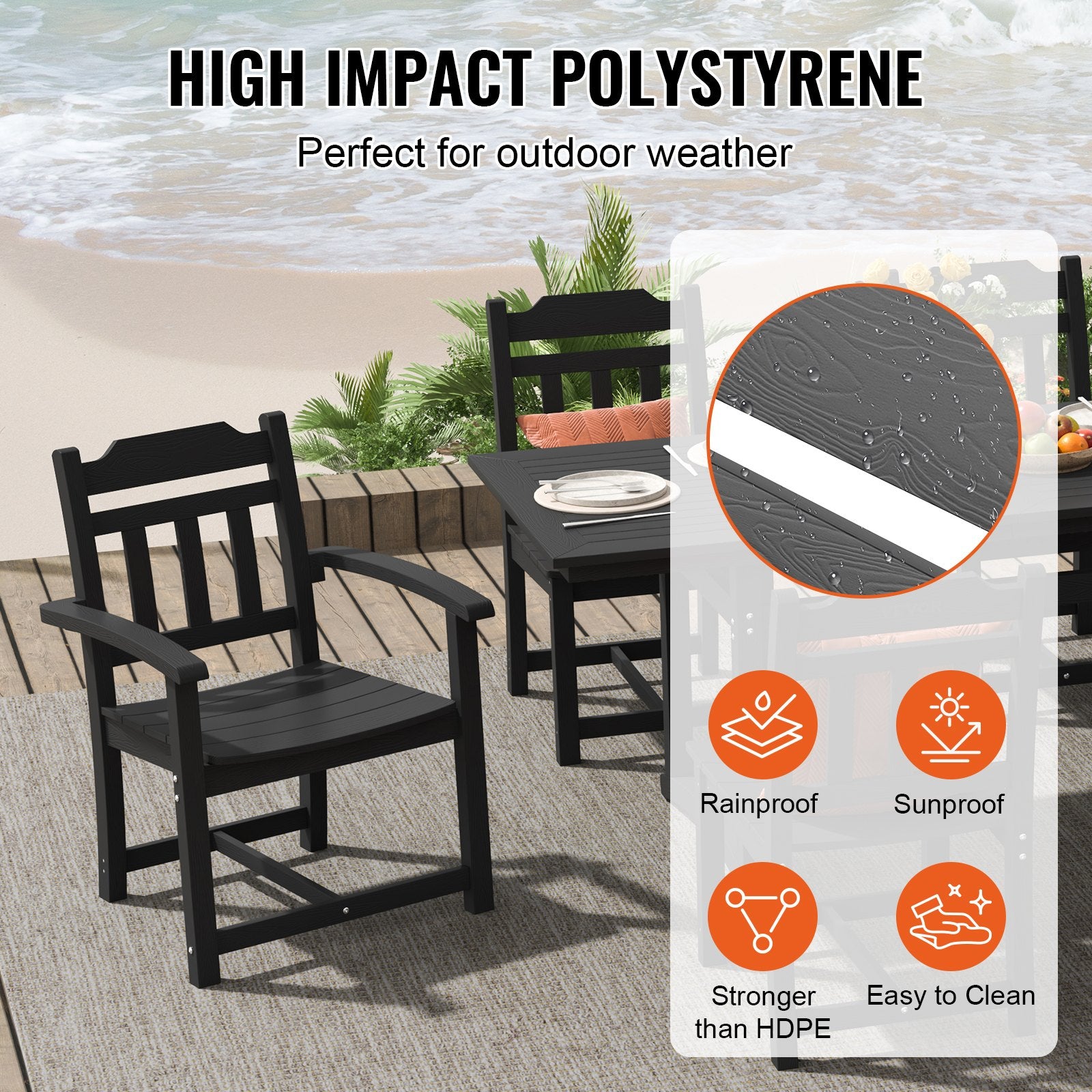 7 Pieces Patio Dining Set, Outdoor Rectangle Furniture Table And Chairs Set, All Weather Garden Furniture Table Sets, HIPS Patio Conversation Set, For Lawn, Deck, Backyard, Poolside, Black
