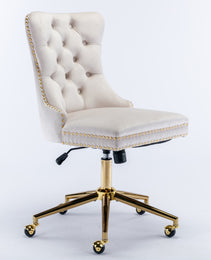 Velvet Fabric Tufted Button Home Office Chair, Adjustable Office Chair Swivel Office Chair