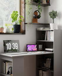 Compact Computer Desk with 6-Tier Storage Shelves, Writing Table Workstation with Bookshelf for Home Office, Gray