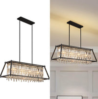 Modern Foyer Chandelier, Gold Crystal Chandelier Entryway Pendant Light Fixture, Square Adjustable Height Chandeliers for Kitchen Island, L15.74'' X H9.84''