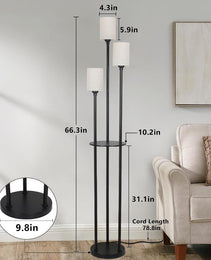 Floor Lamp With Shelf, Floor Lamp For Modern Living Room, 3 Light Standing Lamp With Linen Shade And Foot Switch Unavailable Platforms- CJDS