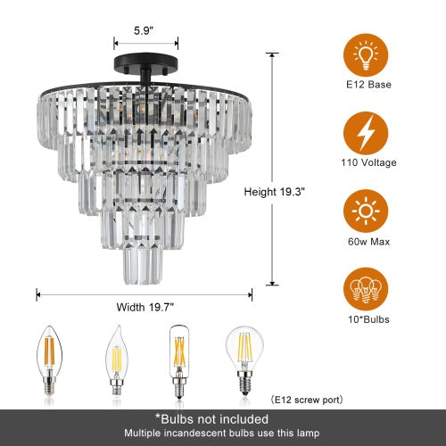 Large Black Crystal Chandelier, Contemporary Style Chandelier, Dining Room, Living Room, Bedroom - Bulb Not Included  Unavailable Platforms- CJDS