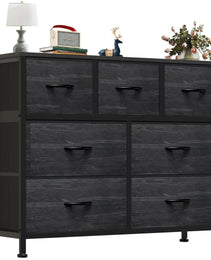 Tall Dresser Fabric Storage Tower ,Wooden Top For Kid Room, Closet, Entryway, Nursery