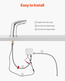 Touchless Bathroom Sink Faucet, Automatic Motion Sensor Restroom Toilet Faucet Cold Water With Hole Cover Plate, Battery Operated For 9/16 In Pipe Commercial Lavatory,Chrome Plated Silver G112M
