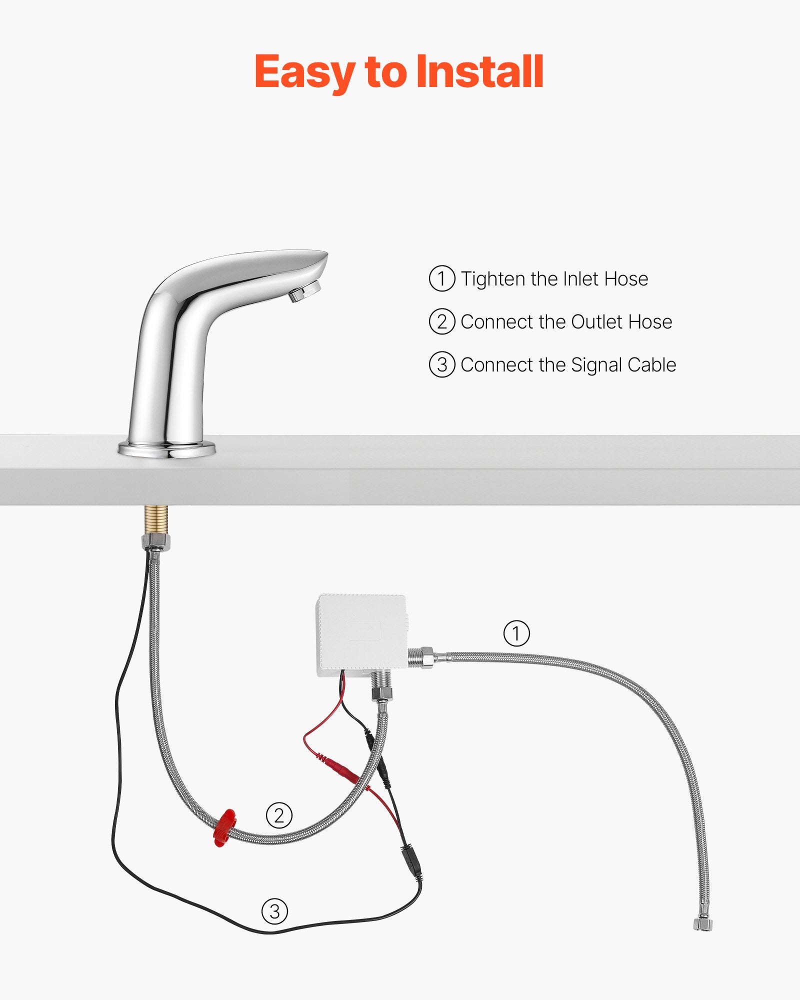 Touchless Bathroom Sink Faucet, Automatic Motion Sensor Restroom Toilet Faucet Cold Water With Hole Cover Plate, Battery Operated For 9/16 In Pipe Commercial Lavatory,Chrome Plated Silver G112M