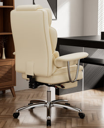 Office Chair, Big And Tall Executive Office Chair With Footrest, Leather Computer Chair, Ergonomic Reclining Chair High Back , Large Home Office Chair Beige