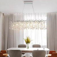 Modern Chandelier 47.2 In. 14-Lights Silver Luxury Crystal Linear Chandelier for Dinning Room, Kitchen Island, Foyer
