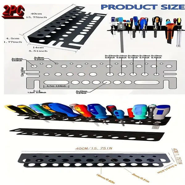 Two Piece Mix & Match Metal Wall Tool Rack (Distribution Mounting Screws) - Portable Hammer/Wrench/Pliers & Screwdriver Storage Rack, Wall Garage Tool Organizer - Workshop & Garage Storage Solution