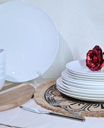 Jasmine Bone China Dinnerware Set, 16 Pieces, Service For 4, White Plates, Dishes, Bowls Set, Microwave And Dishwasher Safe