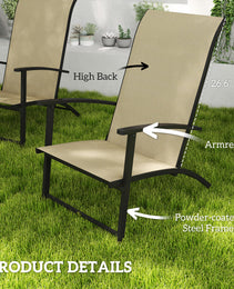 Set of 2 Outdoor Dining Chairs with High Back, Armrests, Folding Patio Chairs for Patio, Lawn, Camping, Beige