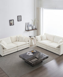 2 - Piece Living Room Set , 2 Pieces Upholstered Loveseat And Couch For Home Office Lounge,  Sofa Set Of 2, 2-Piece 2-2 Seat Couch Set For Living Room ,White Chenille