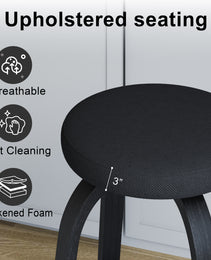 Swivel Bar Stools Set Of 2, Bar Height Backless 30 Bar Stool, Fabric Upholstered Seat, Sturdy Wood Legs And Metal Footrest, Mid-Century Modern Island Stools For Home Bars, Restaurants, All-black