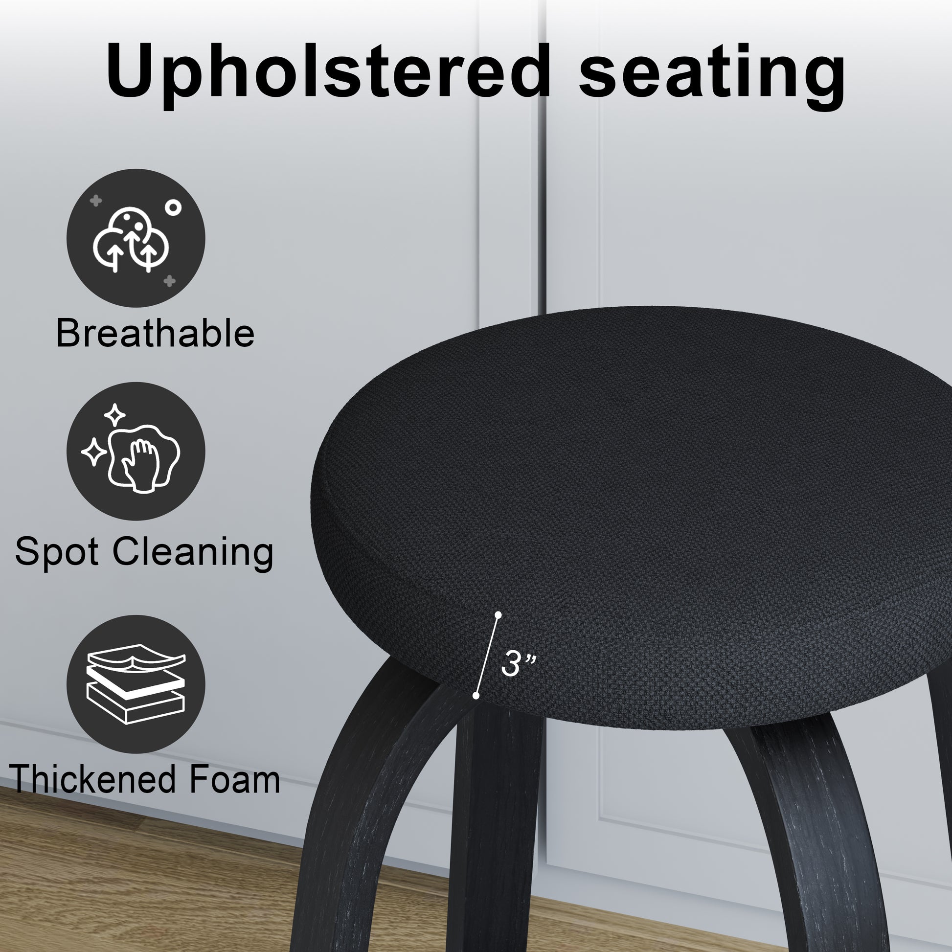 Swivel Bar Stools Set Of 2, Bar Height Backless 30 Bar Stool, Fabric Upholstered Seat, Sturdy Wood Legs And Metal Footrest, Mid-Century Modern Island Stools For Home Bars, Restaurants, All-black