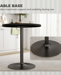 Round Dining Table for 2-4 People, Small Kitchen Table with Wood Grain Top, Black