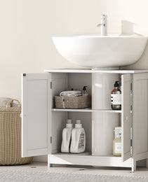 Under Sink Bathroom Cabinet, Pedestal Sink Storage Cabinet with 2 Doors, Shelf and U-Shape, White