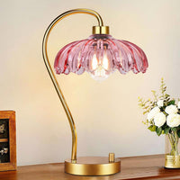 Flower Table Lamp for Bedroom Living Room,Small Gold Bedside Lamps Dimmable Boho Bedroom Lamp with Glass Green Lamp Shade,Vintage Mid Century Modern Mini Nightstand Lamp