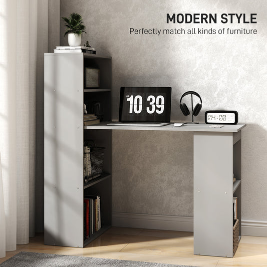 Compact Computer Desk With 6-Tier Storage Shelves, Writing Table Workstation With Bookshelf For Home Office, Gray