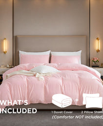 White & Pink Oversized Duvet Cover Set Includes 1 Duvet Cover & 2 Pillowcases. Premium Breathable Fabric, Hotel-grade Minimalist Design. Versatile For Bedrooms And Guesthouses. Perfect Christmas Gift.