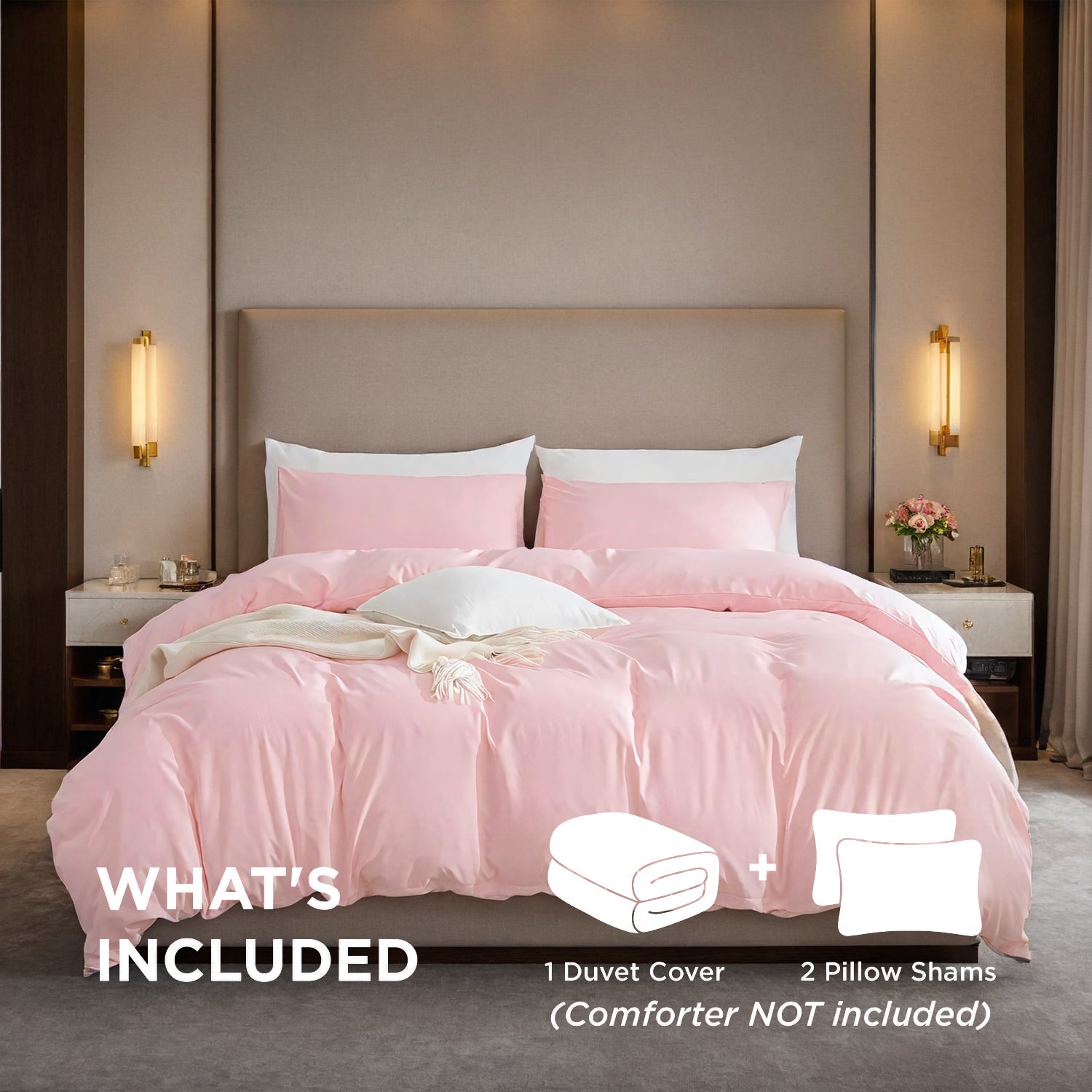 White & Pink Oversized Duvet Cover Set Includes 1 Duvet Cover & 2 Pillowcases. Premium Breathable Fabric, Hotel-grade Minimalist Design. Versatile For Bedrooms And Guesthouses. Perfect Christmas Gift.