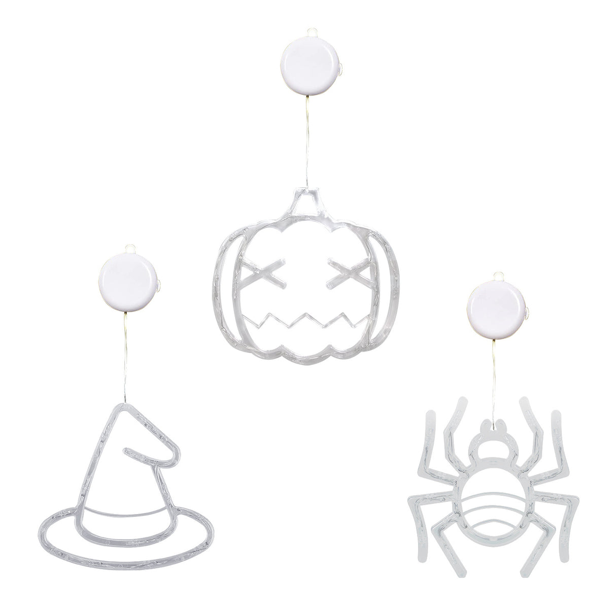Set Of 3 Pack Halloween Window Light Spider Witch Hat Pumpkin With Orange Light Hanging Halloween Decoration Light With Suction Cup Hanging Holes - CJDS - FC