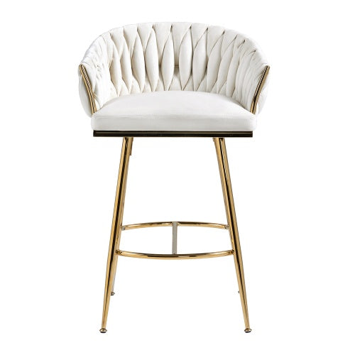 26 Counter Height Bar Stools Velvet Kitchen Island Counter Bar Stool With Hand- Wave Back,golden Chromed Base And Footrest