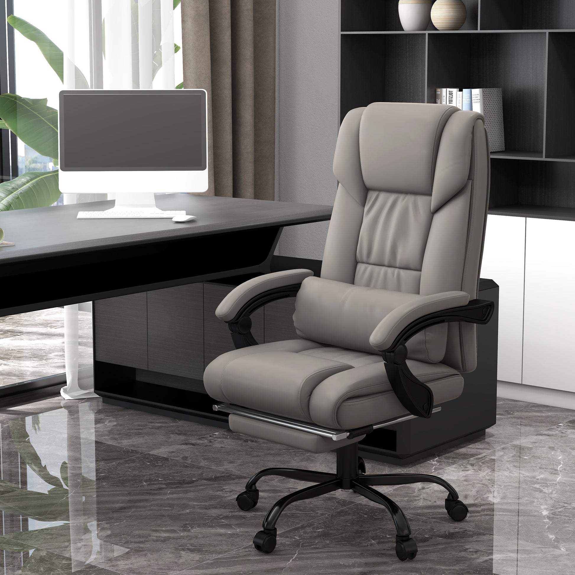 Massage Office Chair With 6 Vibrating Points, High Back Reclining Office Chair With Footrest And Remote, Gray
