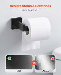 Matte Black Bathroom Hardware Set, 5 Pieces Bathroom Accessories Set, Stainless Steel 16 Inch Towel Bar, Towel Rack, 2 Robe Towel Hooks, Toilet Paper Holder For Bath Room, Wall Mounted