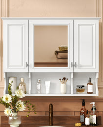 35'' X 28'' Wall Mounted Bathroom Medicine Cabinet, Modern Bathroom Wall Cabinet With Mirror,  Mirror Cabinet With Open Shelves