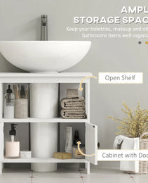 Kleankin Pedestal Sink Storage Cabinet, Bathroom Under Sink Cabinet With 2 Doors And Open Shelf, Bathroom Vanity, White