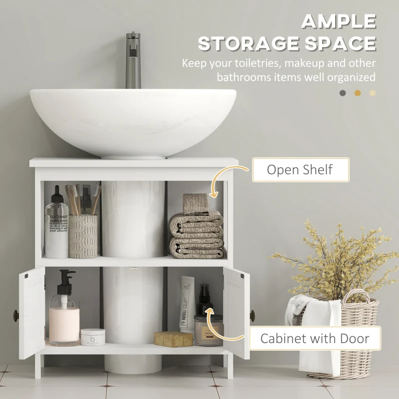 Kleankin Pedestal Sink Storage Cabinet, Bathroom Under Sink Cabinet With 2 Doors And Open Shelf, Bathroom Vanity, White