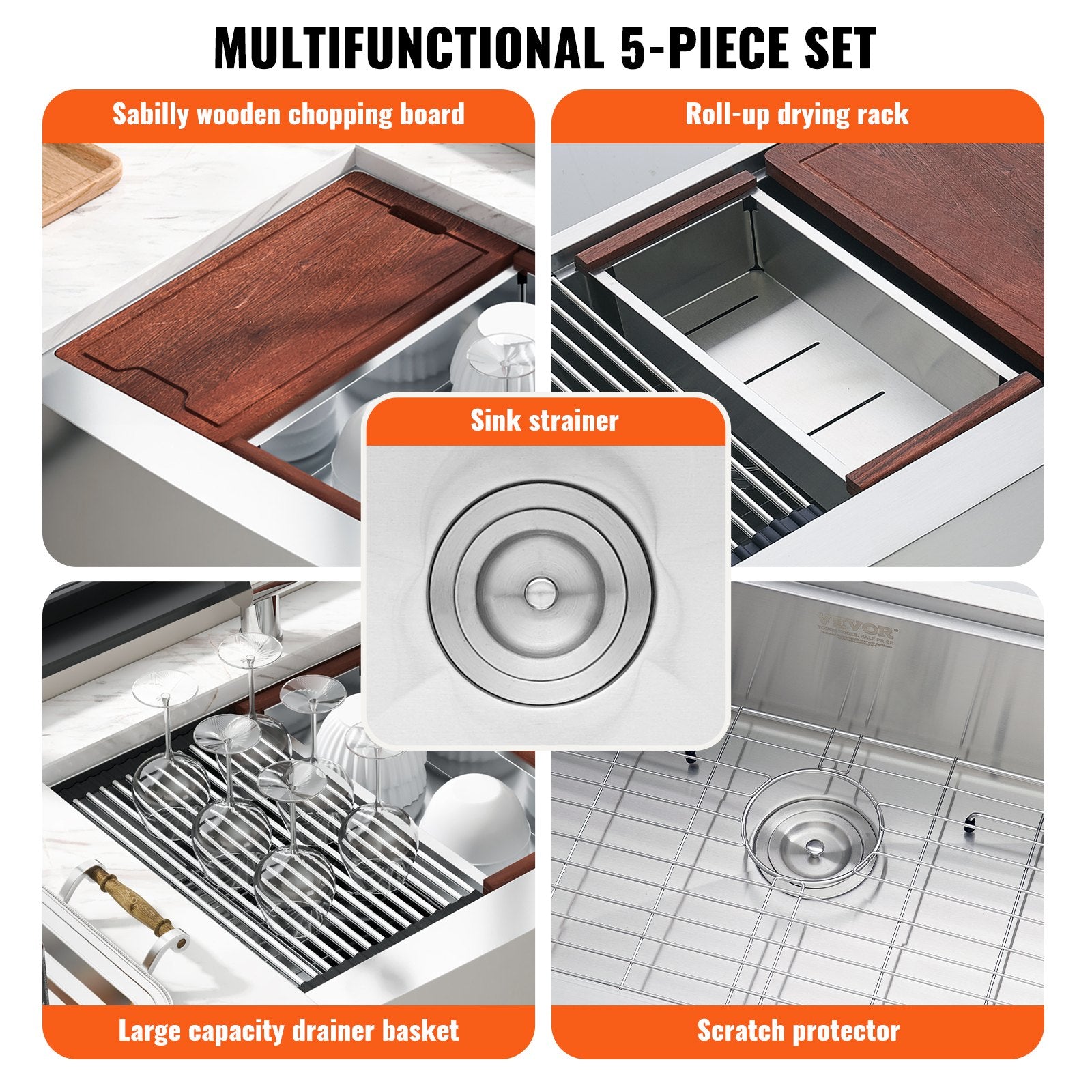 30" Stainless Steel Farmhouse Workstation Sink – 304 Grade Apron-Front Drop-In Basin with Integrated Ledge & Accessory Kit