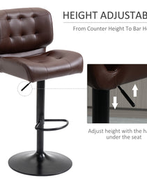 Bar Height Bar Stools Set of 2 with Adjustable Seat, Adjustable Swivel Barstools with Thick Padded Cushion and Metal Footrest for Home Bar, Brown