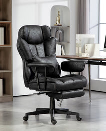 396lbs. Big and Tall Office Chair, Massage Office Chair with Footrest, Lumbar Support & Reclining Function, Black