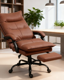 Luxurious Brown Leather Office Recliner Chair With Footrest
