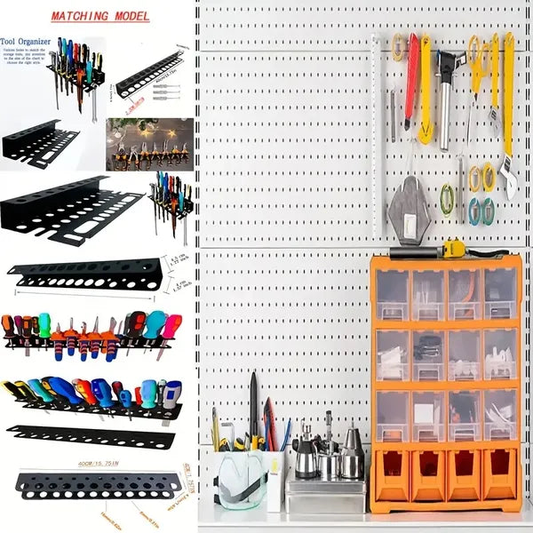 Two Piece Mix & Match Metal Wall Tool Rack (Distribution Mounting Screws) - Portable Hammer/Wrench/Pliers & Screwdriver Storage Rack, Wall Garage Tool Organizer - Workshop & Garage Storage Solution