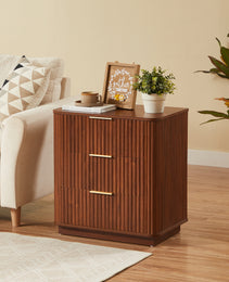 3 Drawers Nightstand Set Of 2, 23.6  Wide Modern Chest Of Drawers Curved Wave Design, Nightstand, Wood Drawer Organizer For Bedroom, Living Room, Hallway, Walnut,23.6 W X 15 D X 25.2 H.