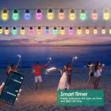 52.5FT Colorful Outdoor String Lights Smart RGB LED Patio Lights IP66 Waterproof Dimmable Hanging Light Bulbs With APP Remote Control 15 Bulbs - CJDS - FC