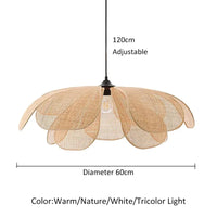Rattan Woven Petal Pendant Lamp Retro LED Dining Room Chandelier Bedroom Living Restaurant Tea Room Home Decor Lighting Fixture