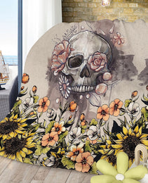 Rustic Skull Sunflower Flannel Fleece Blanket Floral Skull Flannel Soft Plush Throw Blanket Cozy Blankets For Bed Chair Car Sofa Couch Bedroom 75x100cm 130x150cm 150x200cm