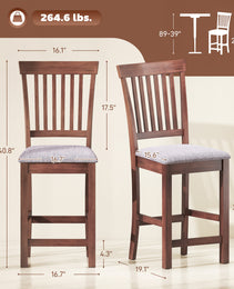 Counter Height Bar Stools with Padded Seat, High Back Kitchen Chairs Set of 2 for Dining Room, Gray and Dark Brown