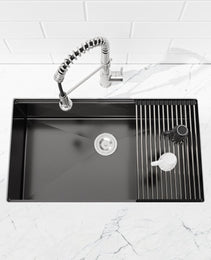 Stainless Steel Kitchen Sink, Single Bowl, Undermount Handmade Sink In Black, With Cutting Board, Colander