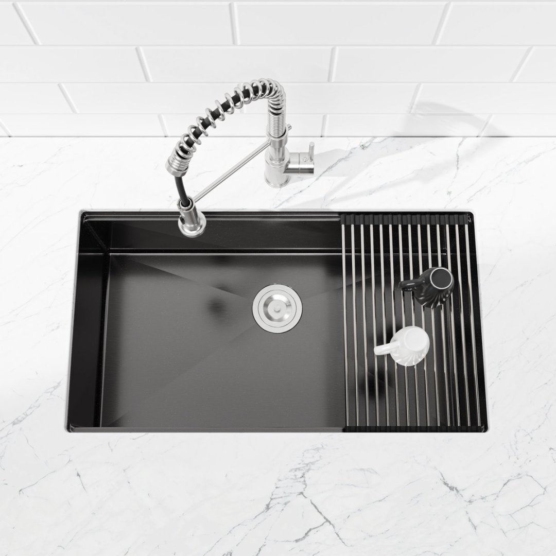 Stainless Steel Kitchen Sink, Single Bowl, Undermount Handmade Sink In Black, With Cutting Board, Colander