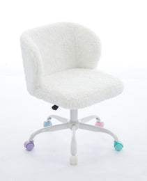 A&A Furniture Office Chair,Artificial Rabbit Hair Home Office Chair With Metal Base,Adjustable Desk Chair Swivel Office Chair,Vanity Chair  Ivory