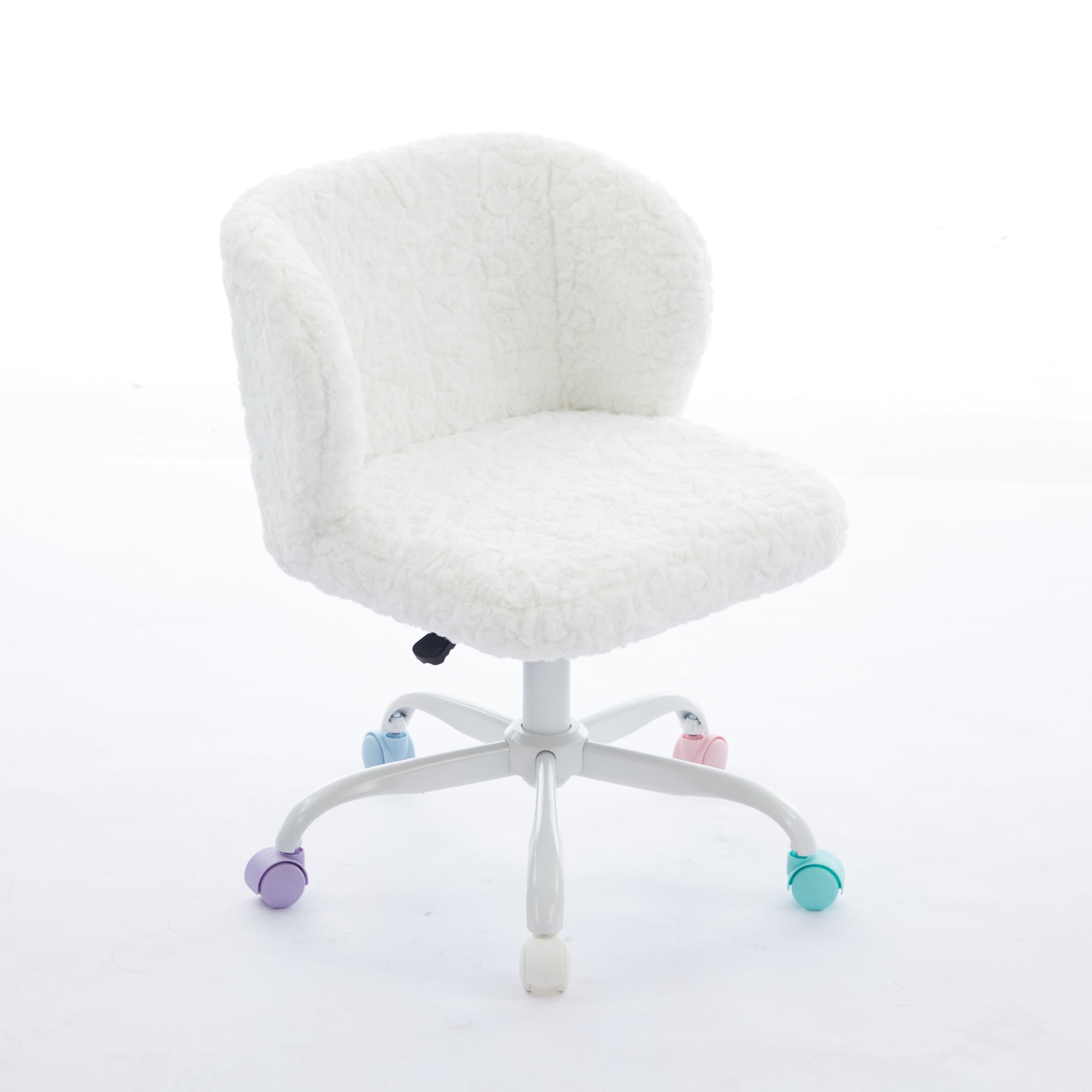 A&A Furniture Office Chair,Artificial Rabbit Hair Home Office Chair With Metal Base,Adjustable Desk Chair Swivel Office Chair,Vanity Chair  Ivory
