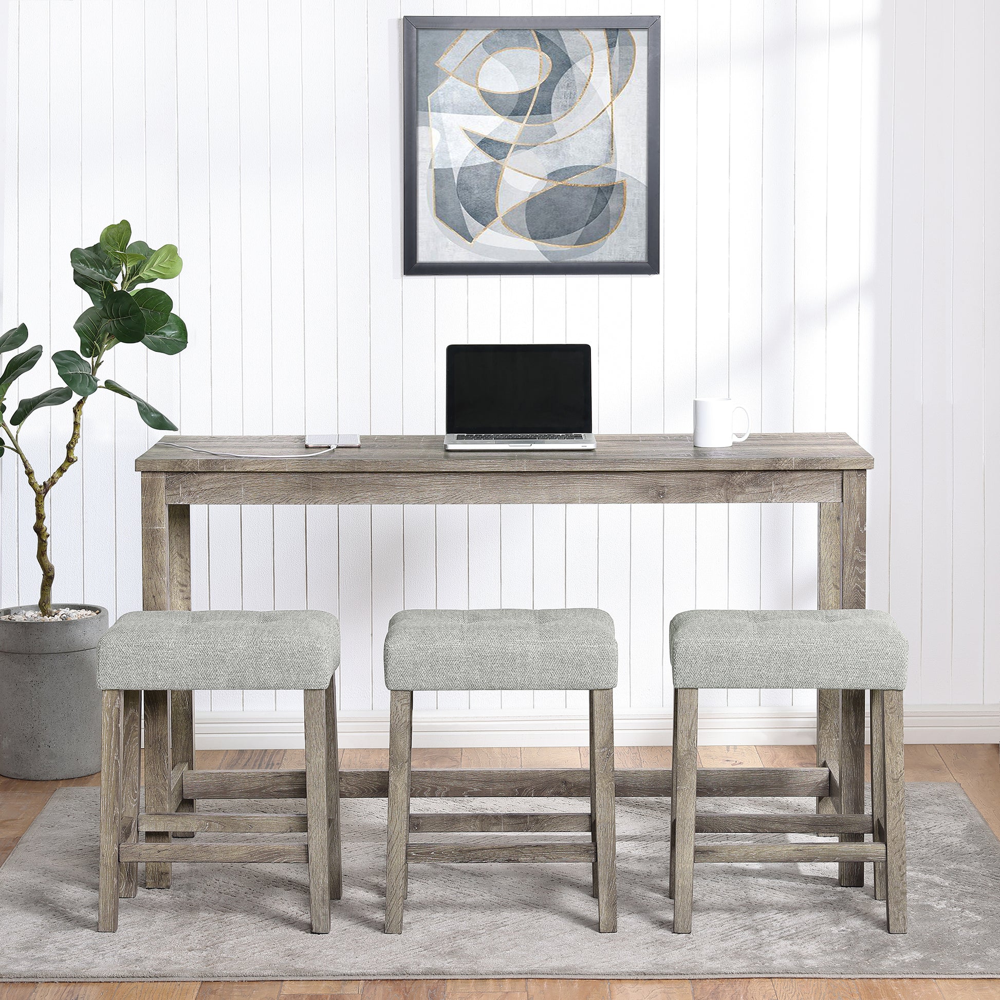 Bar Table Set With Power Outlet, Bar Table And Chairs Set, 4 Piece Dining Table Set, Industrial Breakfast Table Set, For Living Room, Dining Room, Game Room,