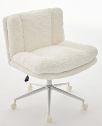 W26.4 Inch Wider Seat Office Chair,Artificial Rabbit Hair Home Office Chair With Metal Base,Adjustable Desk Chair Swivel Office Chair,Vanity ChairCream